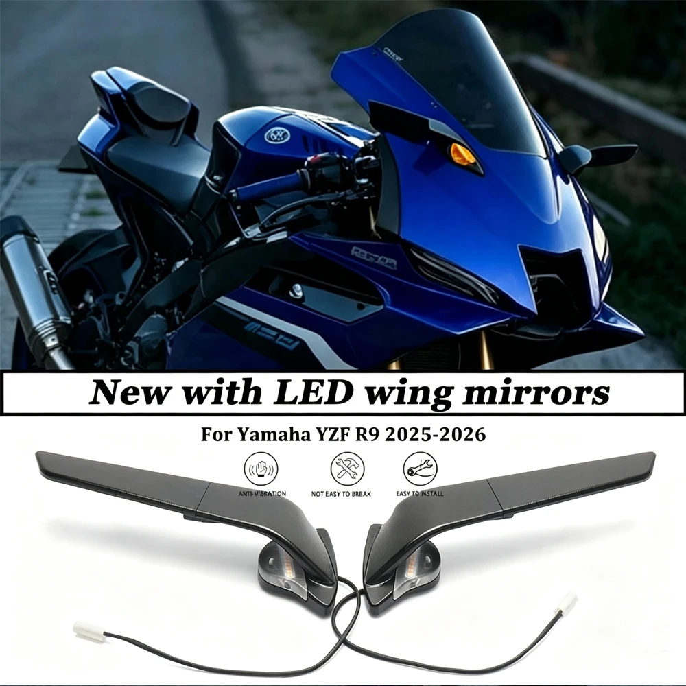 For Yamaha R9 YZF-R9 YZFR9 YZF R9 2025-2026 Motorcycle Modification Accessories Adjustable Rotating Rearview Mirror With Light
