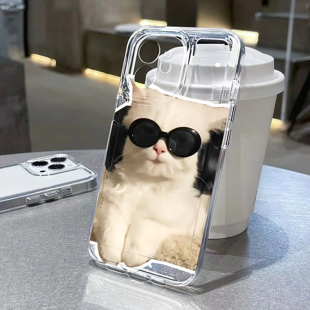 Lovely Cat Animal Soft Phone Case For iPhone 11 Case iPhone 15 Pro 12 13 14 Pro Max XR XS Max X 7 8 Plus SE 2020 Clear Y2k Cover