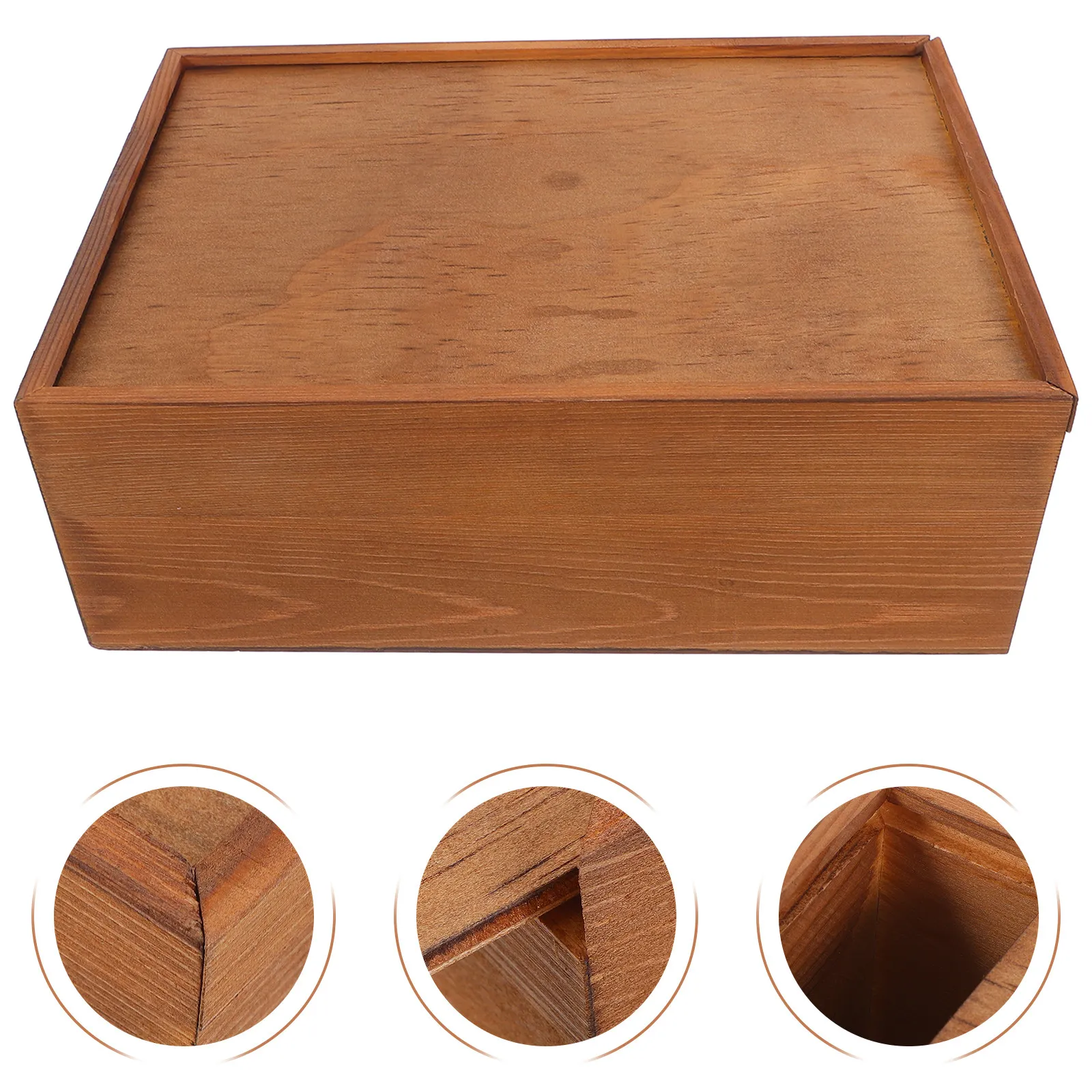 Vintage Wooden Jewelry Box with Pull-Out Drawer Retro Decorative Storage Chest for Stamps Keepsakes Trinkets Small Treasures
