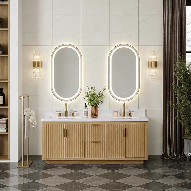 Modern Free-Standing Bathroom Vanity Solid Oak Wood 24 36 48 60 72 84 Inch Bathroom Cabinet With Drawers