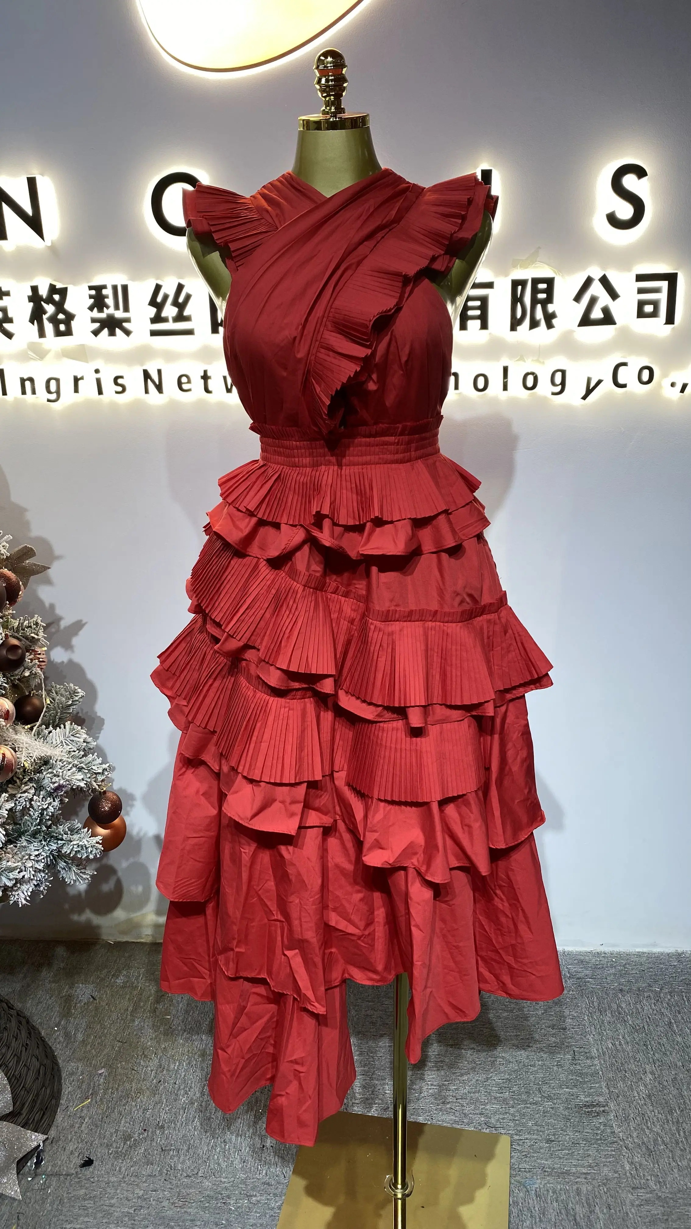 

Fashion designer summer dress for women, sleeveless ruffled patchwork stretch casual dress-GZXX382