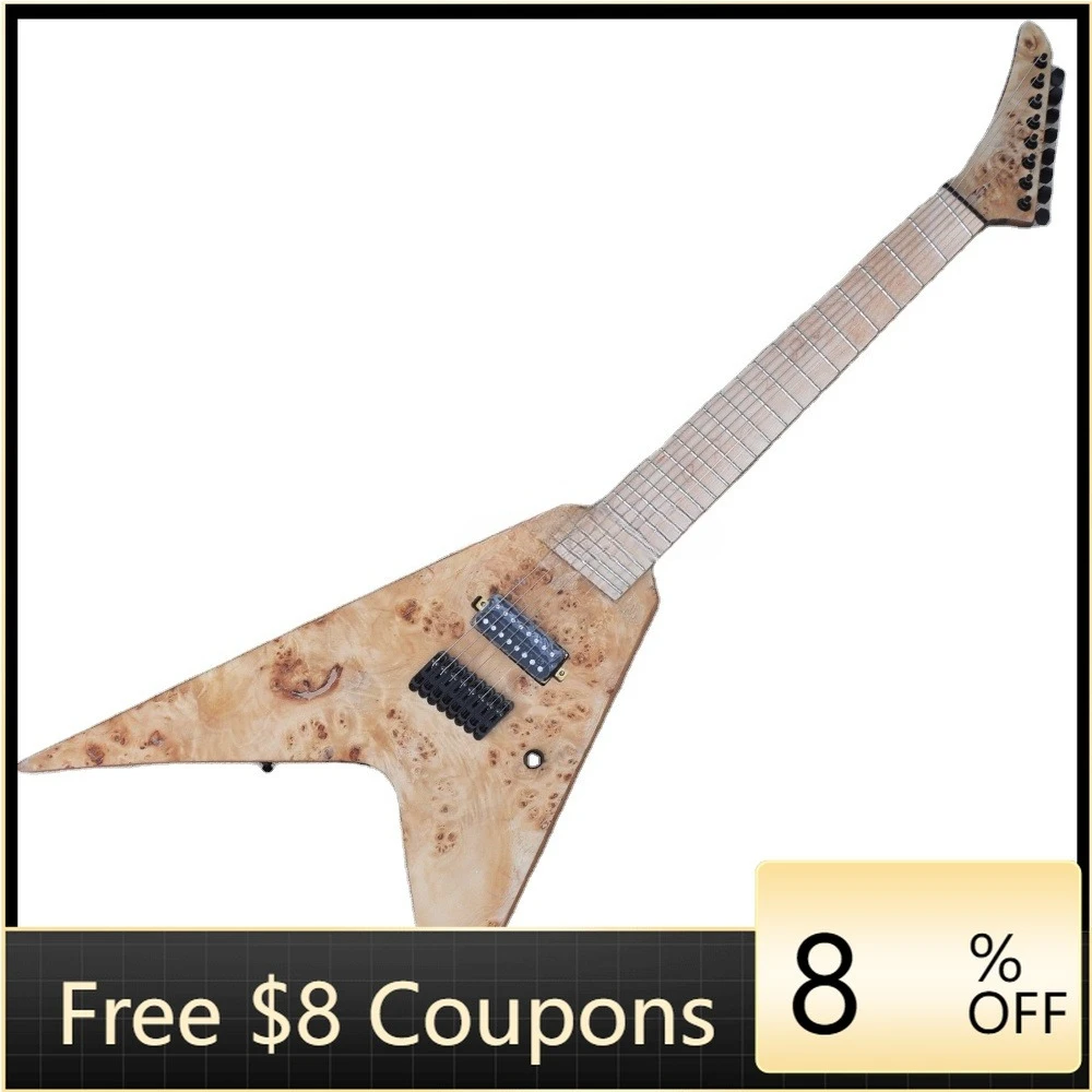 

STLFFlyoung Natural V Shape 7 Strings Electric Guitar Stringed Instruments Fanned Fret Guitars