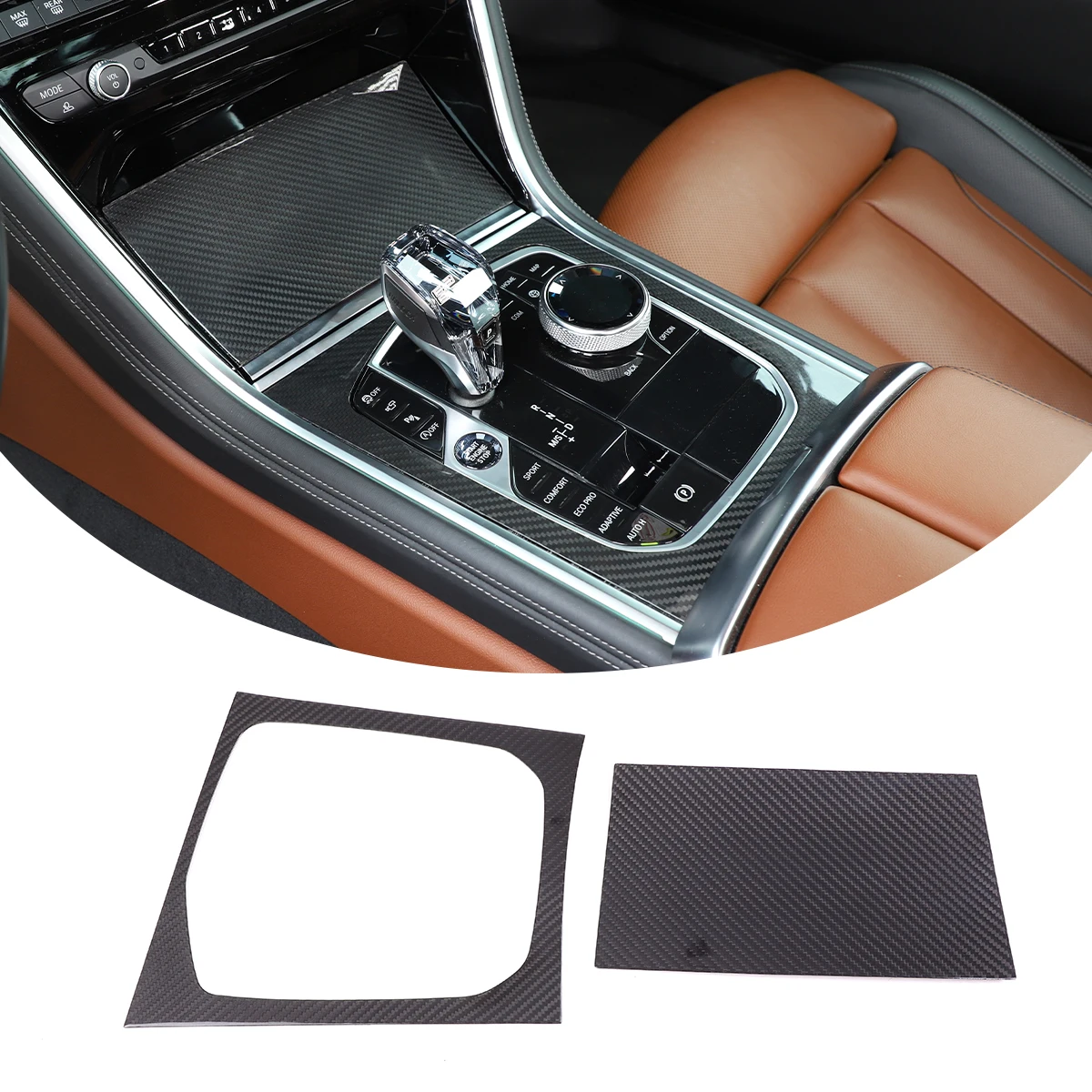 لسيارات BMW 8 Series G14 G15 G16 إطار لوحة تروس التحكم المركزي ملصق تزيين السيارة الداخلي ألياف الكربون الحقيقية 2 قطعة 2019-2022