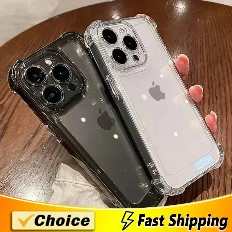 Luxury Clear Shockproof Phone Case for iPhone 14pro 13 12 11 Pro Max X XR XS Max15promax 15Plus Clear Bumper Protective Case