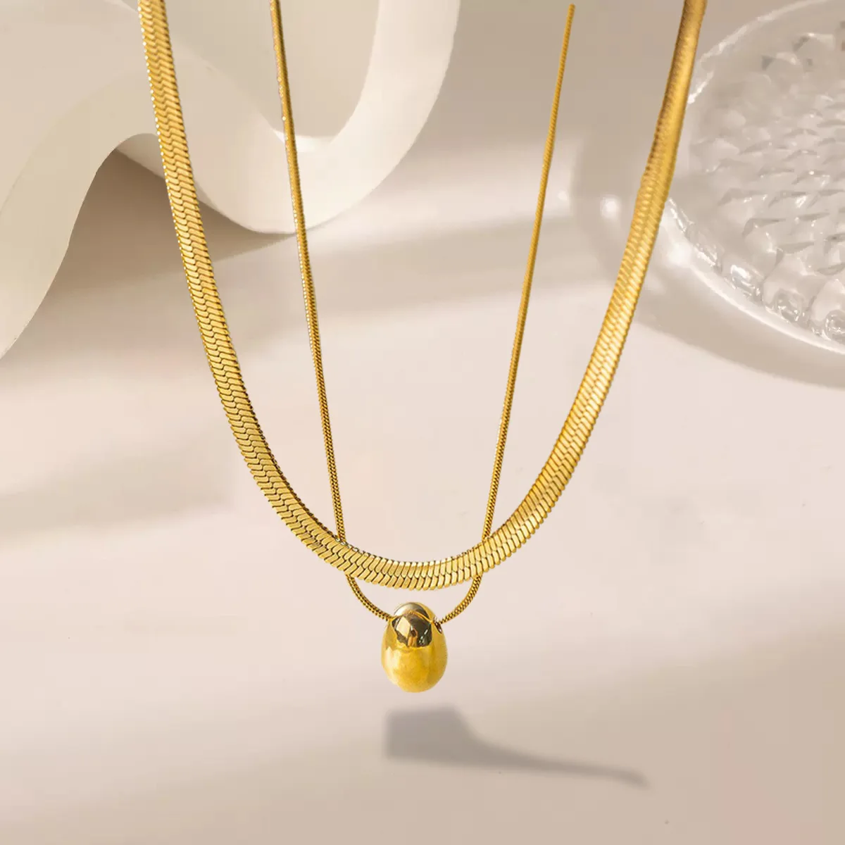 Stainless Steel Metallic Chain Necklace Basic Style Autumn and Winter Matching Waterproof Jewelry