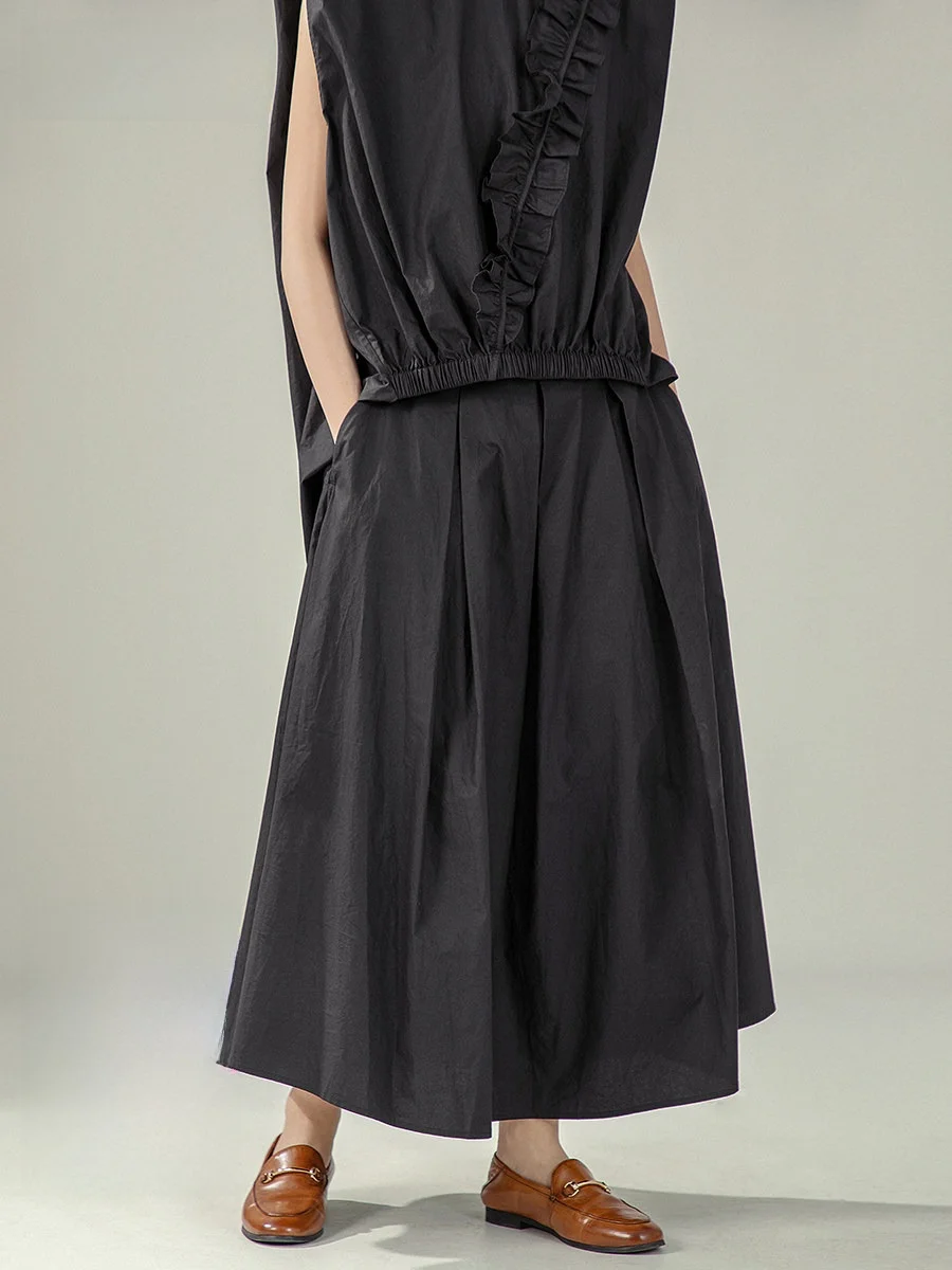 

Японская юбка миди с высокой талией, женская, стройнящая, А-силуэт, однотонная, летняя, новинка, из смесового хлопка