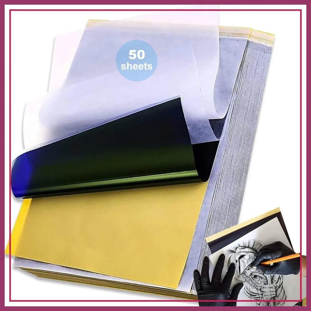 

50 Sheets A4 Thermal Tattoo Transfer Paper for Stencils, Compatible with Thermal Printers, DIY Tattooing Supplies