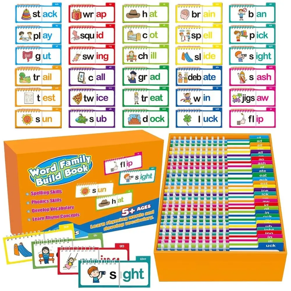64pages Educational Reading Games 30 Read Flip Books Activity Book Multicolor Word Family Flip Books Reusable Rewritable Cards