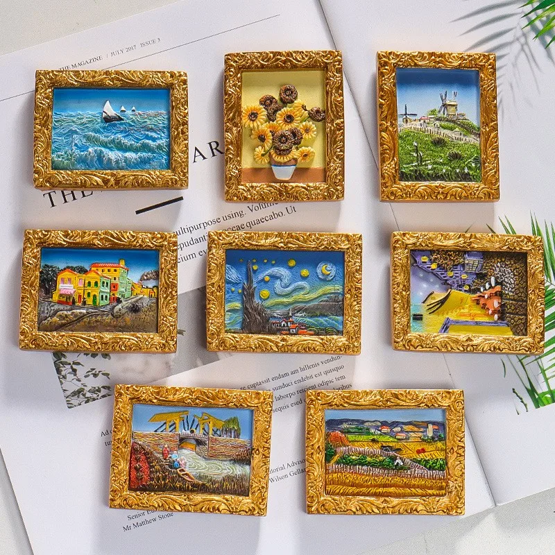 3D Vincent Van Gogh Painting Fridge Magnets Creative Fridgerator Door Decorations Pretty Artwork Stickers