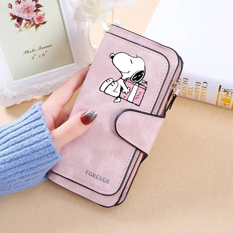 Snoopy Card Holder Female Long Purse Zipper Clutch Bag Solid Color Large Capacity PU Leather Women Wallet Fashion Portable Gift