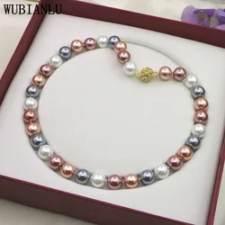 Pearl Jewelry For Women 12mm Grace Multicolor Round Bead Shell Pearl Necklace Magnet Clasp AAA Design Handmade Birthday Gift