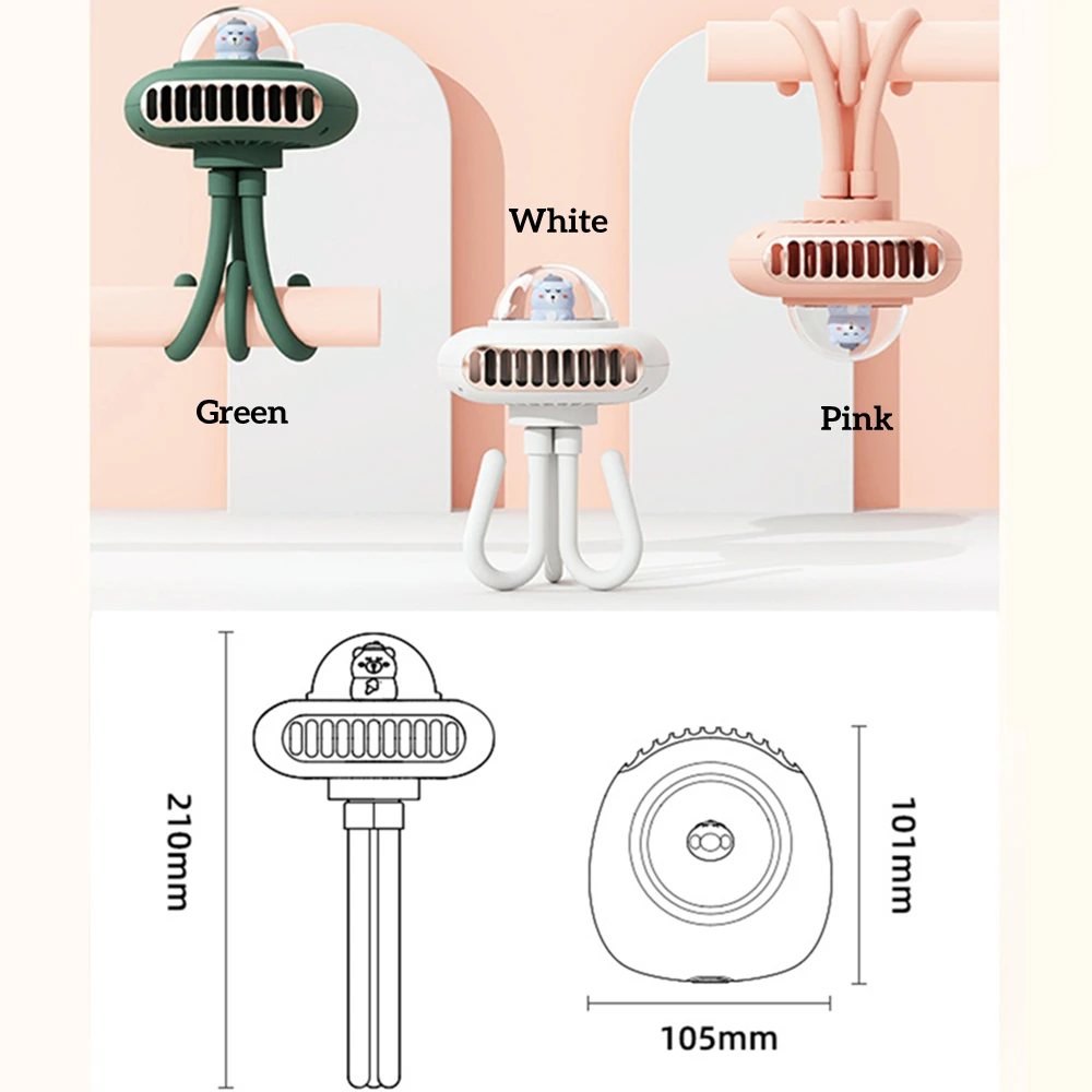 Ventilateur de Sécurité Sans Lame pour Poussette de Bébé, pour Voyage en Plein Air, Rechargeable par USB, à Piles de 2000mAh, Portable