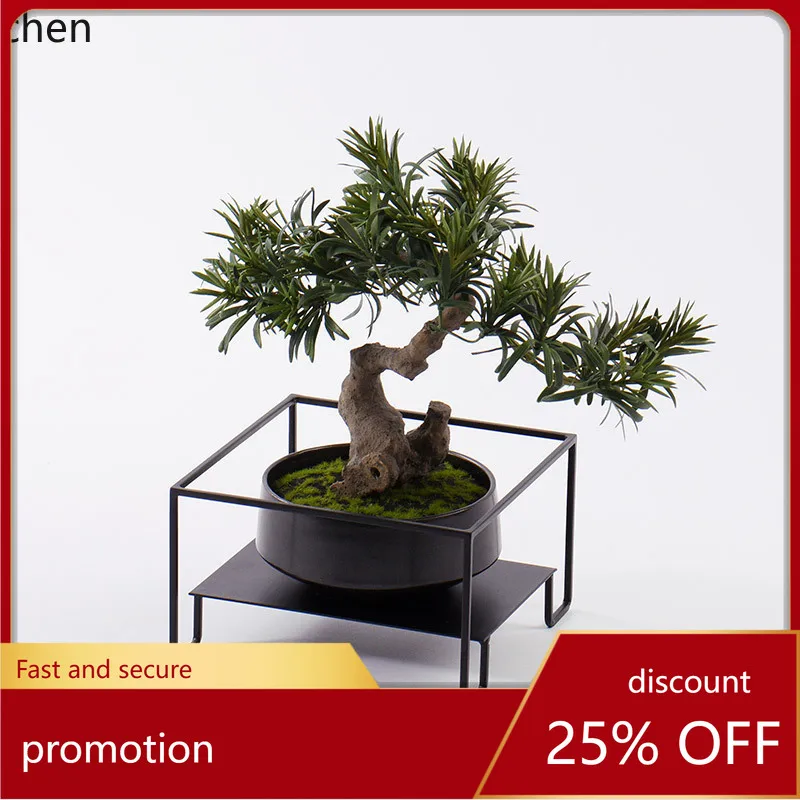 

CZ Imitation Welcoming Pine Tree Bonsai Model Room Tea Room Iron Art Potted Plant Entrance Zen Space Landscape Ornament