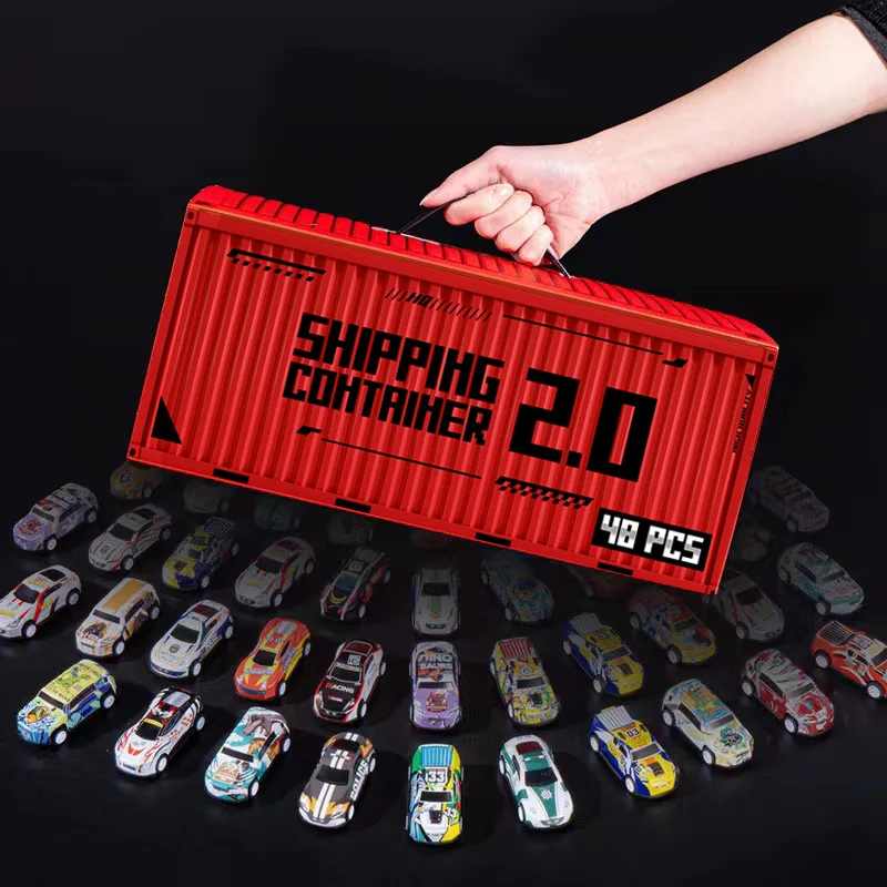 مجموعة ألعاب شاحنة حاوية معدنية محاكاة التراجع سيارة مع مجموعة نماذج السيارات الصغيرة هدية
