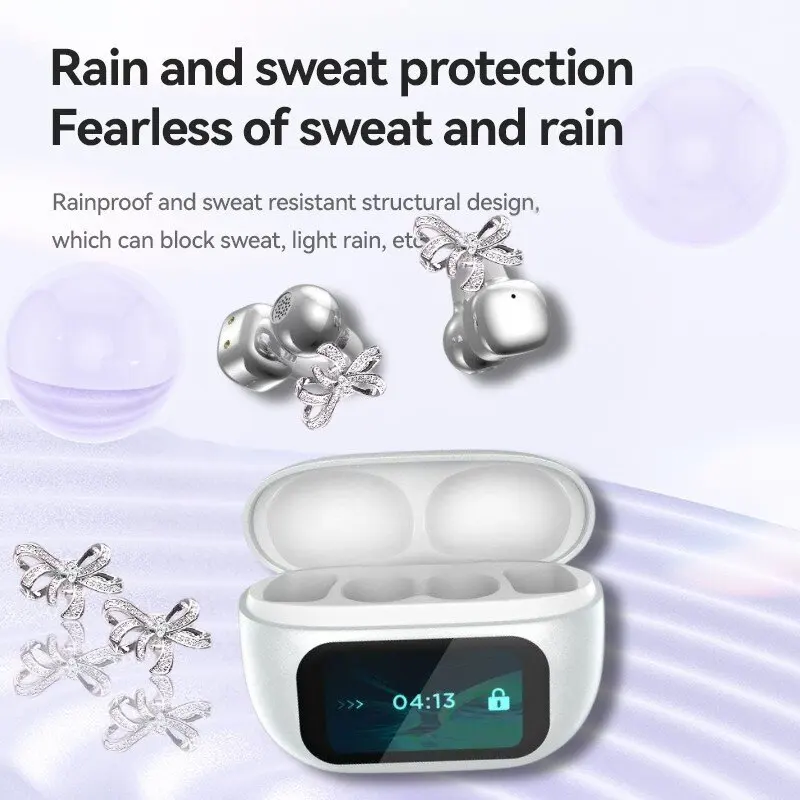 أقراط على شكل فراشة بلوتوث 5.4 سماعة رأس AI مترجم عمر بطارية طويل شاشة تعمل باللمس مشبك على سماعات المجوهرات هدية للفتيات