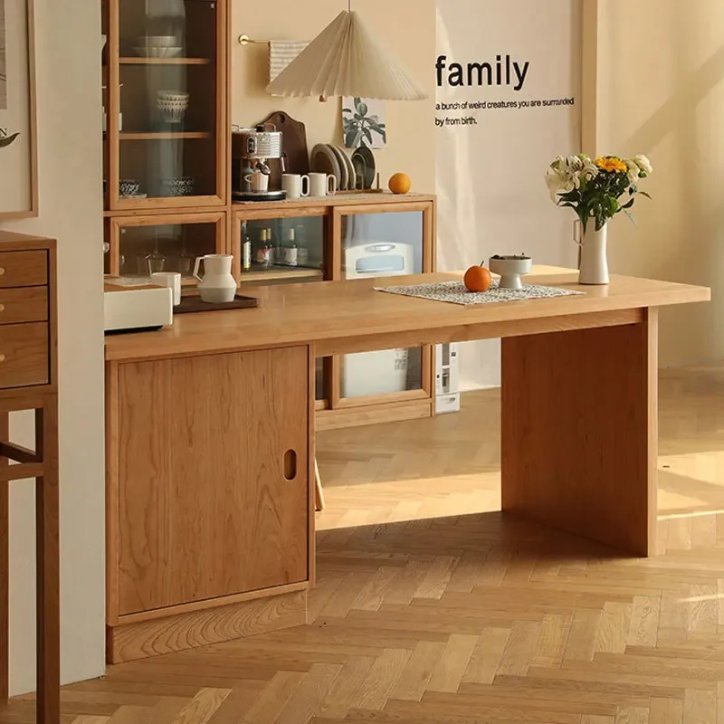 Nordic all solid wood cherry wood island table Japanese minimalist restaurant Modern minimalist bar storage table Dining table