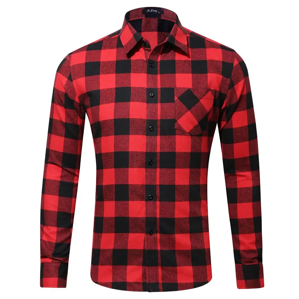 

Men's Checkered Shirt Single Pocket Fce Fabric Long Sleeve Britsh Style Clothing Non-deformable Ordinary Thickness Summer 2015