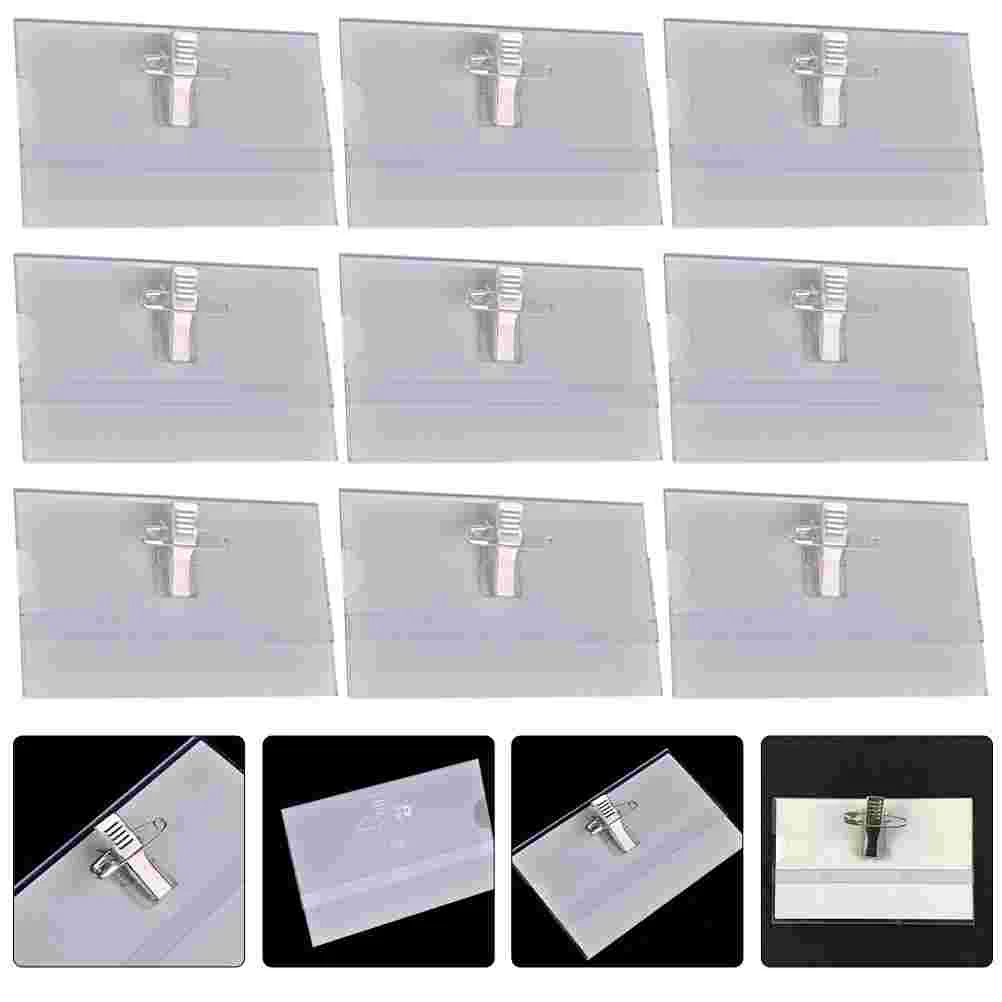 50 Pcs Transparent Badge Never Drop ID Clip Name Tags with Clips Staff Badges Holder Pvc Practical