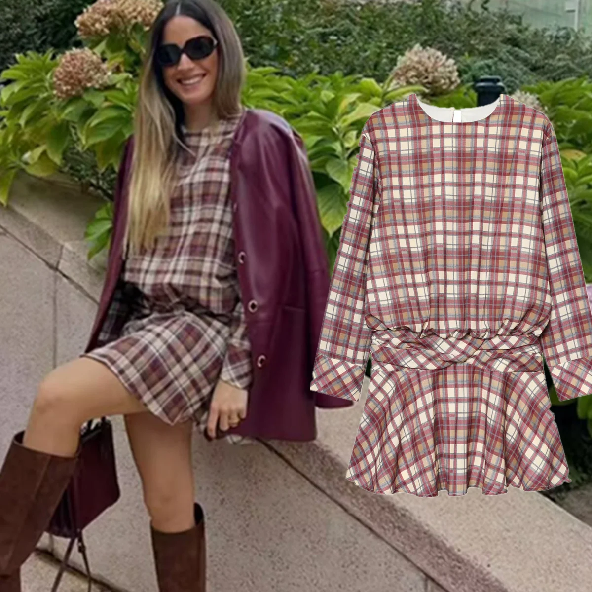 

Dave&Di 2026 Spring Woman Clothing Mini Dress French Retro Plaid Dress Fashion Elegant Party Dresses Womens Dresses Vestidos