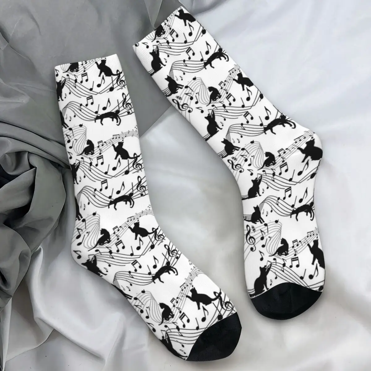 

Dancing Cat And Music Notes Pattern Stockings Cat Lover Design Funny Socks Autumn Non Skid Socks Men Climbing High Quality Socks
