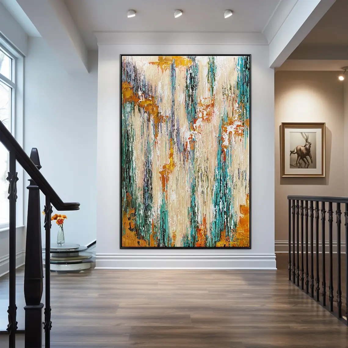 

Colorful Abstract Handmade Painting for Wall Decor Orange and Blue Abstract Canvas Wall Art Cotton Canvas Painting Living Room