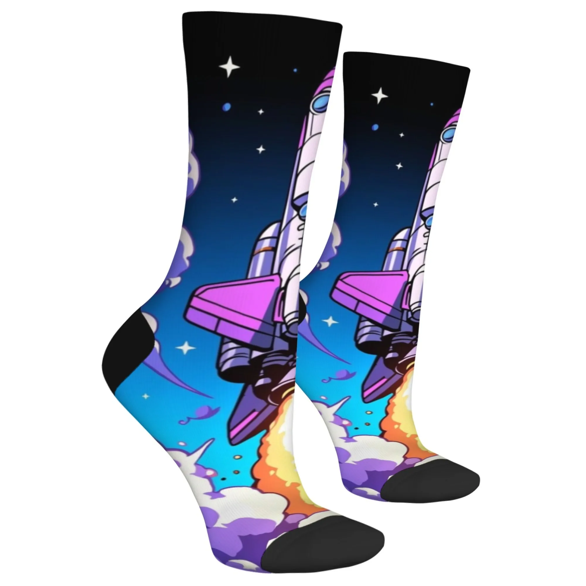 ノベルティ原宿漫画宇宙ロケットプリントカジュアルソックス快適な通気性のある滑り止めメンズソックスストリートファンレトロクルーソックス