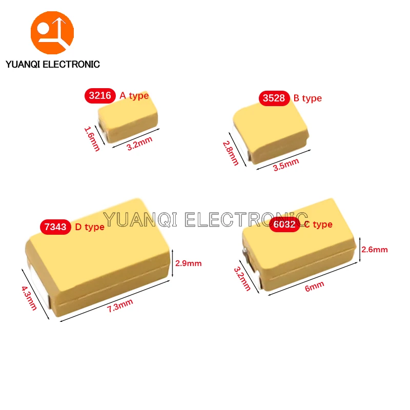 10pcs Type D 100UF 150UF 220UF 330UF 470UF 680UF Tantalum Capacitor 6.3V 10V 16V 25V 35V 50V 4.7UF 10UF 15UF 22UF 33UF 47UF