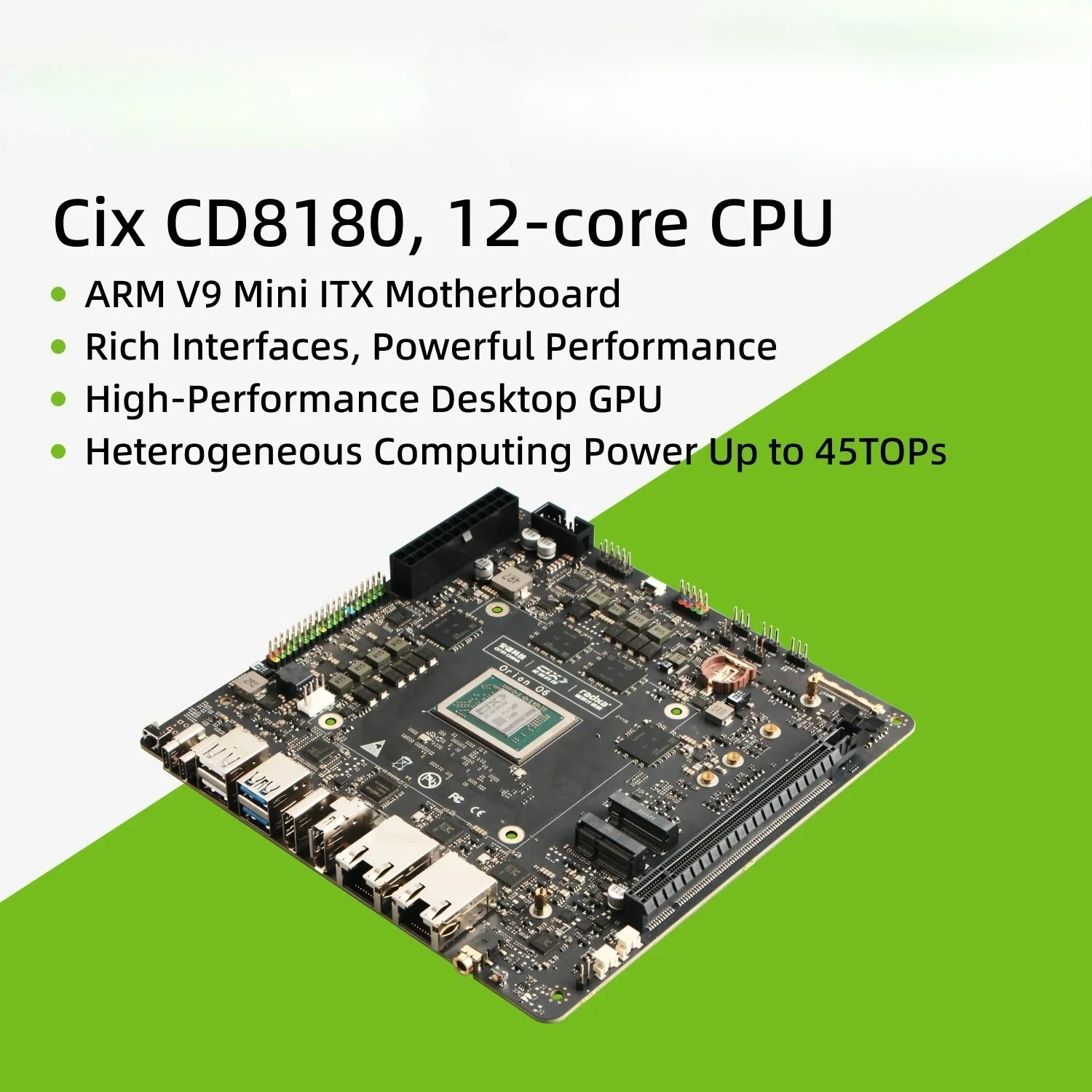 V9 Mini ITX Motherboard 12-Core CPU 28.8TOPS NPU LPDDR5 PCIe Gen4 x16 AI Edge Computing Board