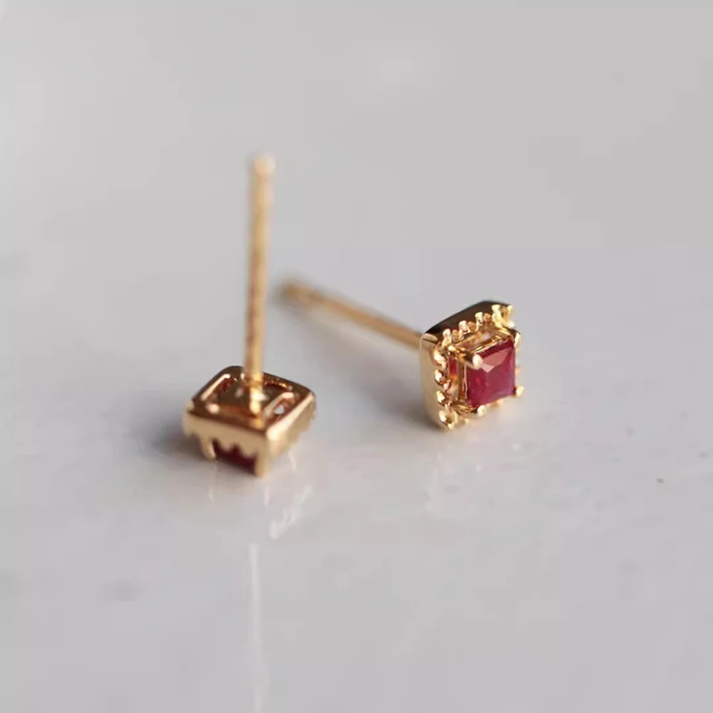 ENSHIR Square Red Zircon Stud Earrings for Women Men Simple Mini Niche Design Party Daily Jewelry Gifts Wholesale