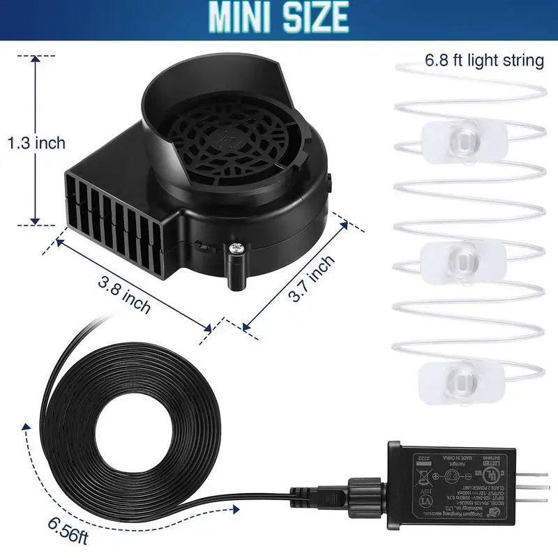 Inflatable Blower Replacement Fan Blower Small Replacement Air Blower with 3 LED Light String 12V 1.2A Motor with 1.5A Adapter