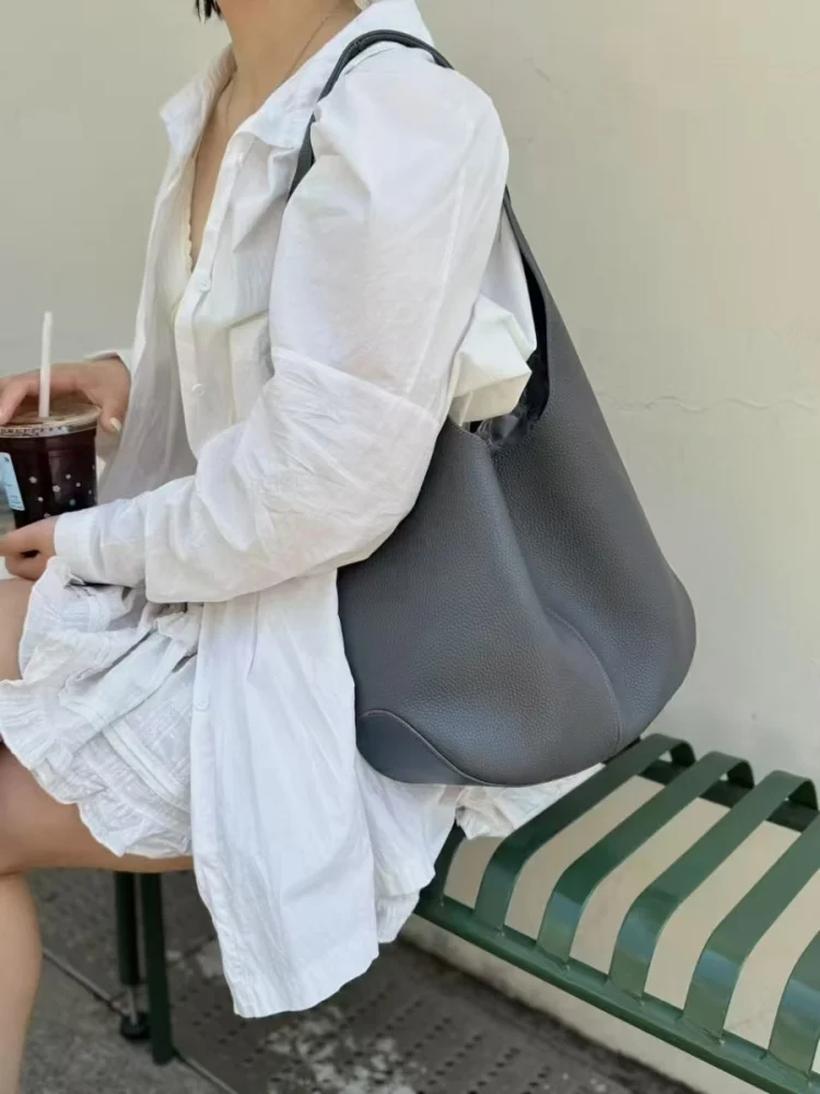 

New aphite ey Top Layer Cowhide Leather Single oulder Buet Tote Bag Women's Handbag Faionable Large Capaci Handbag