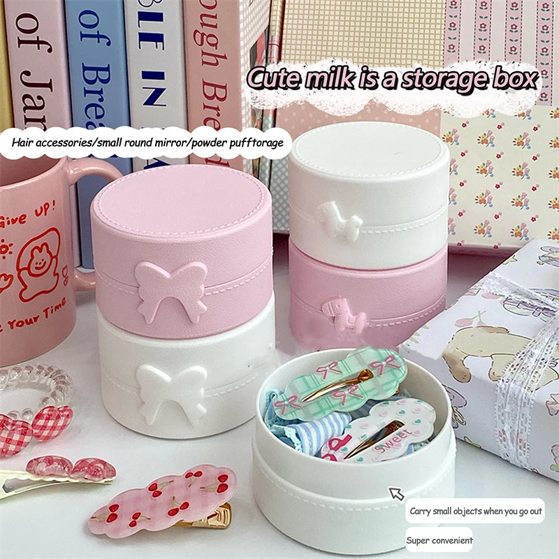 Cute Cartoon Bow Pony Round Ring Earrings Box Luxury Dustproof Hair Accessories Packaging Display Box Portable Storage Box