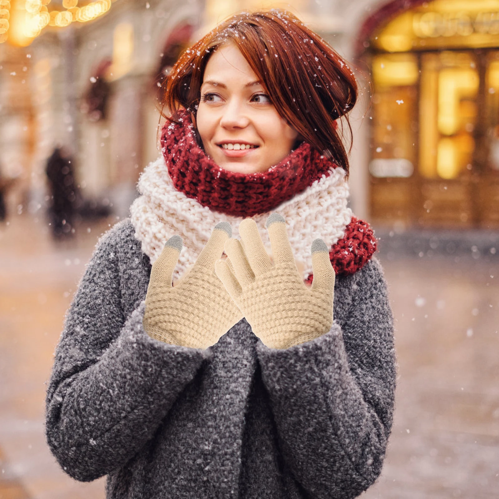 

Fleece Warm Gloves with Touchscreen Fingers Thermal for Women Cold Weather Hand Winter Thicken Miss
