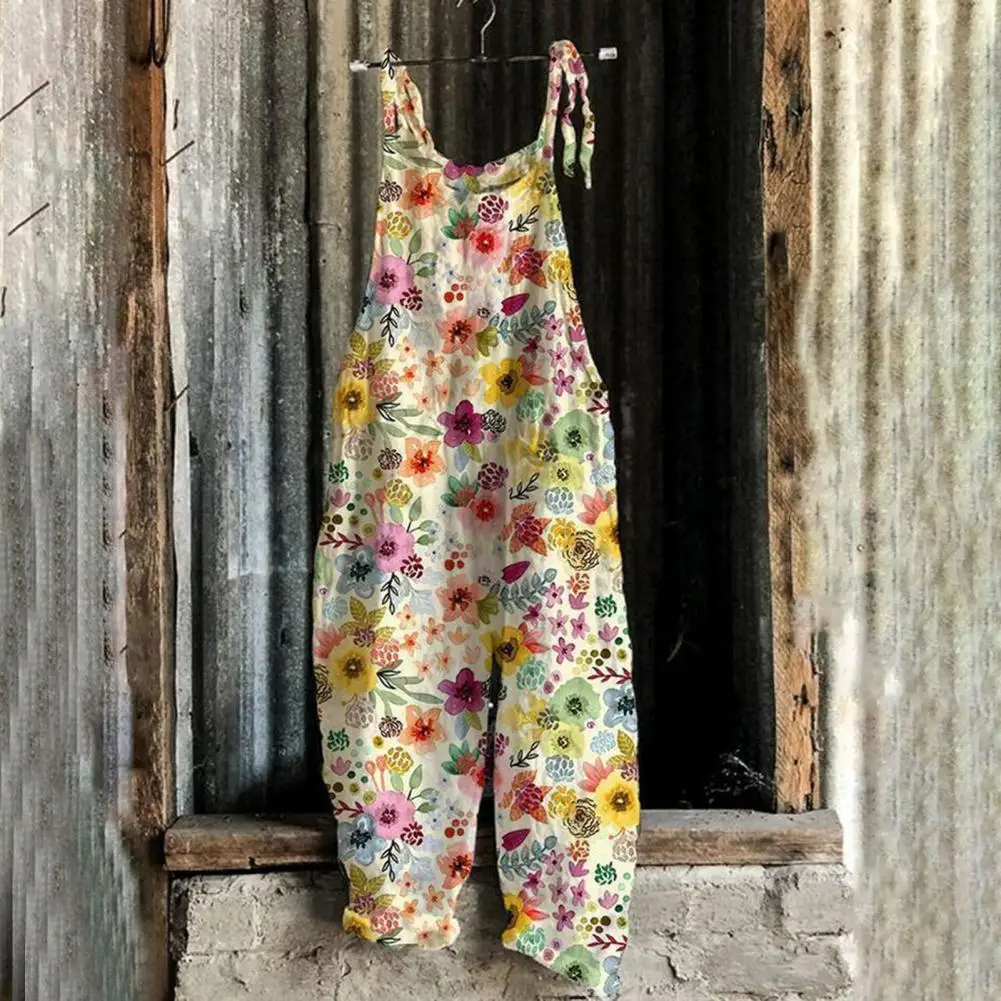 Mono Vintage con estampado de flores para mujer, mono sin mangas con estampado Floral, monos de cintura alta