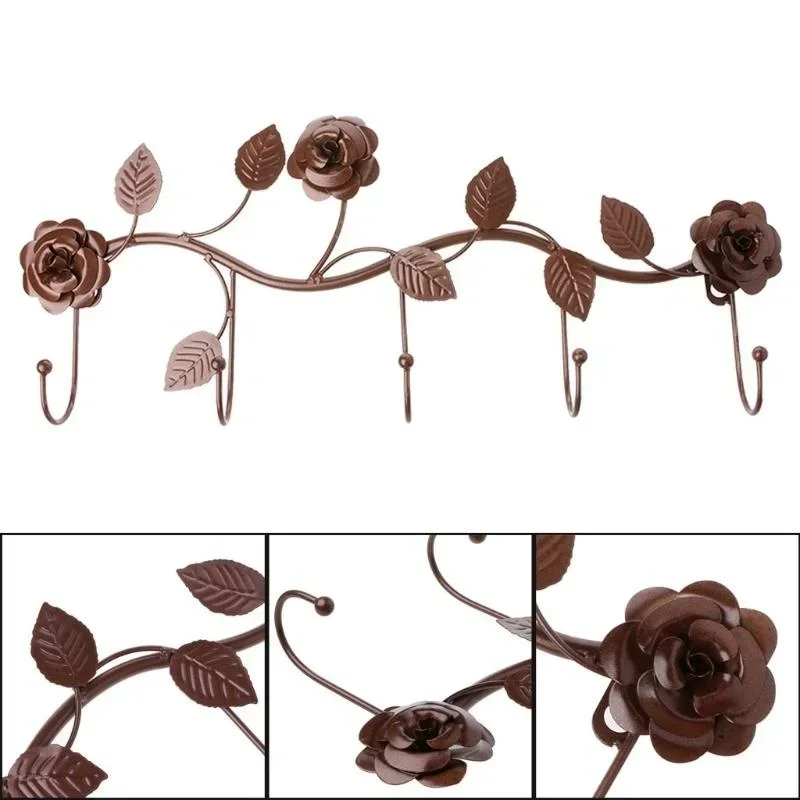 

Rose Hooks Iron Cute Vintage Hangers Hanging Coat Towel Keys Holder Housekeeper Wall Hallway Bathroom Kitchen Home Decor