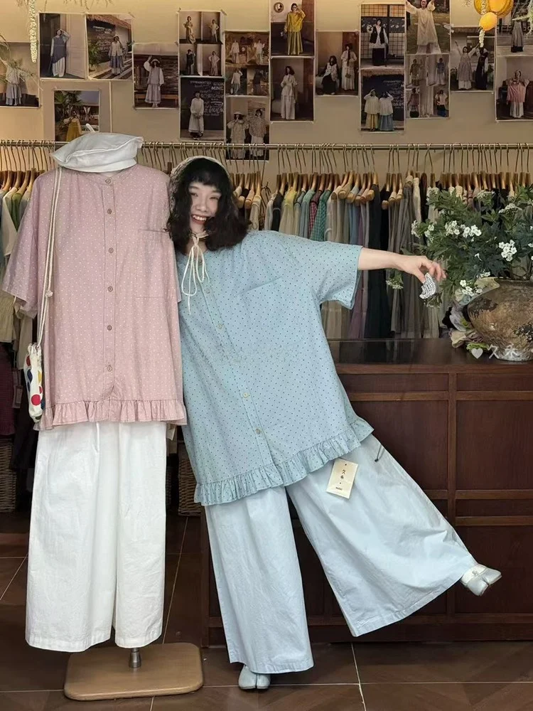 

Sweet Style Short Sleeve Loose Fit round Neck Women's Shirt with Wood Grain Detail mid Length Summer 2026 Top