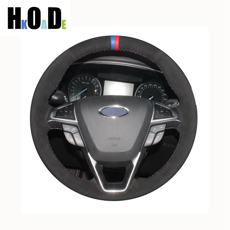 DIY Black Suede Car Steering Wheel Cover For Ford Mondeo Fusion 2013-2019 EDGE 2015 2016 2017 2018 2019