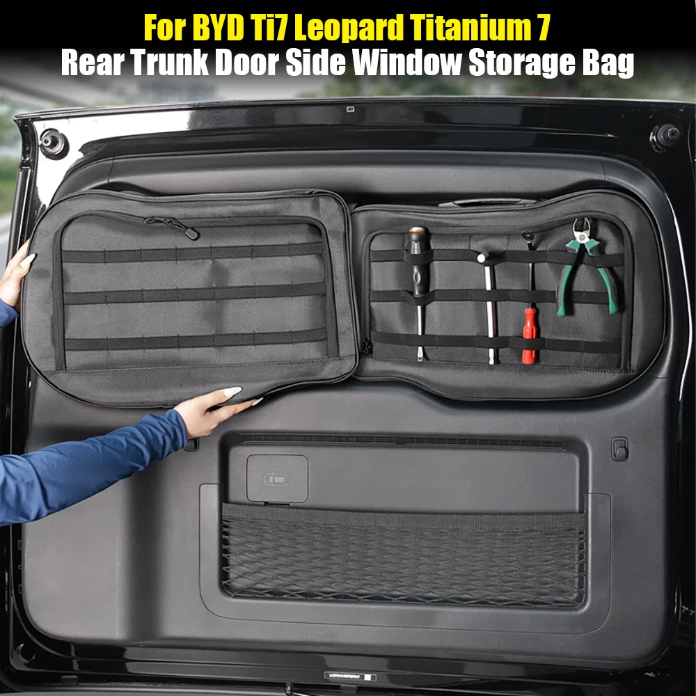 

For BYD Ti7 Leopard Titanium 7 Car Rear Trunk Door Side Window Glass Storage Bag Expansion Canvas Car Interior Accessories