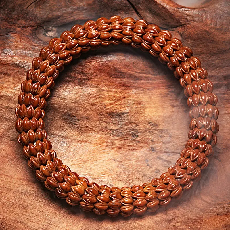 High-end Purple Gold Rat Bodhi Bracelet with Lotus Base Solid Original Seed Soft to the Touch Buddhist Prayer Beads Carv