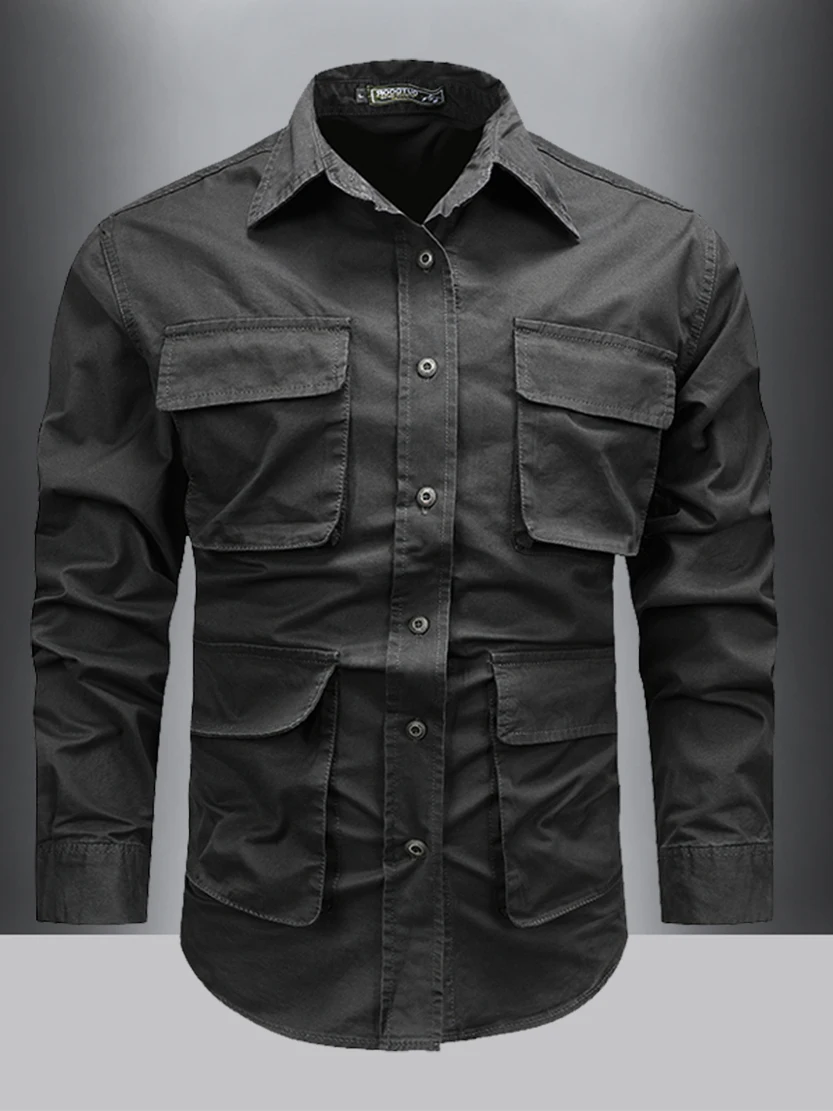 

Американская повседневная и свободная рабочая одежда irt Мужская верхняя одежда Long Sve из чистого хлопка с несколькими карманами irt Faionable Urban Sle