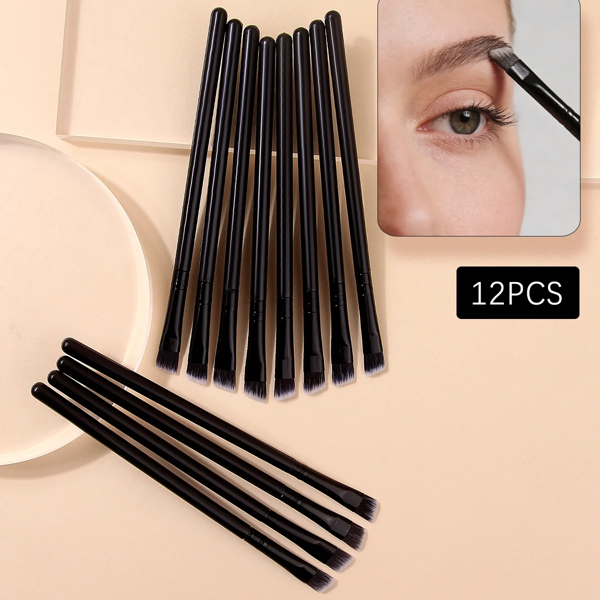 12 stuks schuine zachte en niet-verblindende wenkbrauwborstel, vlekborstel, oogschaduwborstel, multifunctionele oogmake-upborstel, make-uptool