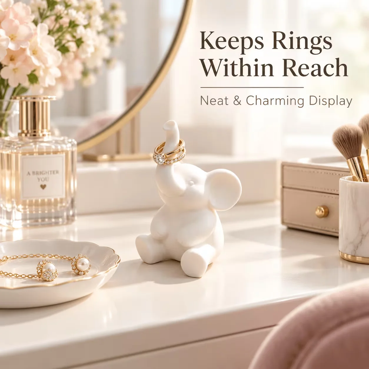 3D Printed Cute Elephant Ring Holder Jewelry Display Stand Creative Trunk Ring Organizer Desk Decoration