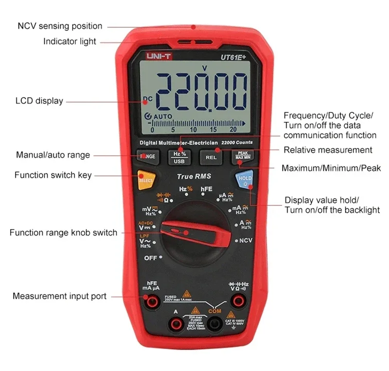 UNI-T UT61D+ Plus Multimeter Analog Digital Electrical Tester 22000 Counts Ammeter Voltmeter Professional Multi Meter