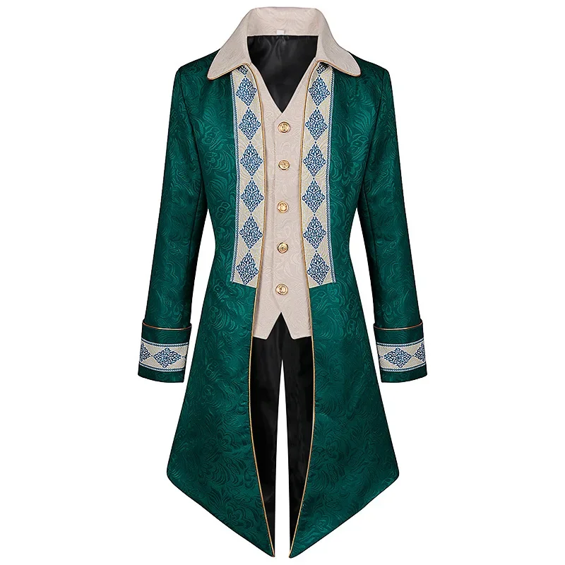 LIBIELIY Green Color Men's Steampunk Medieval Tailcoat Gothic Victorian Era Frock Jacket Medieval Cosplay Pirate Tuexdo Men Rena