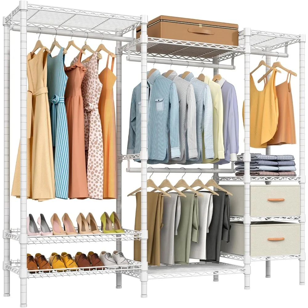 

V8 White Metal Clothes Rack, Adjustable Shelves, Holds 816 lbs, Compact Design, Easy Assemblydustproof|