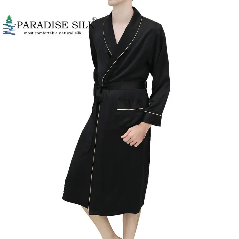 

Mens Silk Robe 100% 19MM Silk Couple's Robe For Men long-sleeved Bathrobe Sleepwear Nightgown Size M L XL XXL