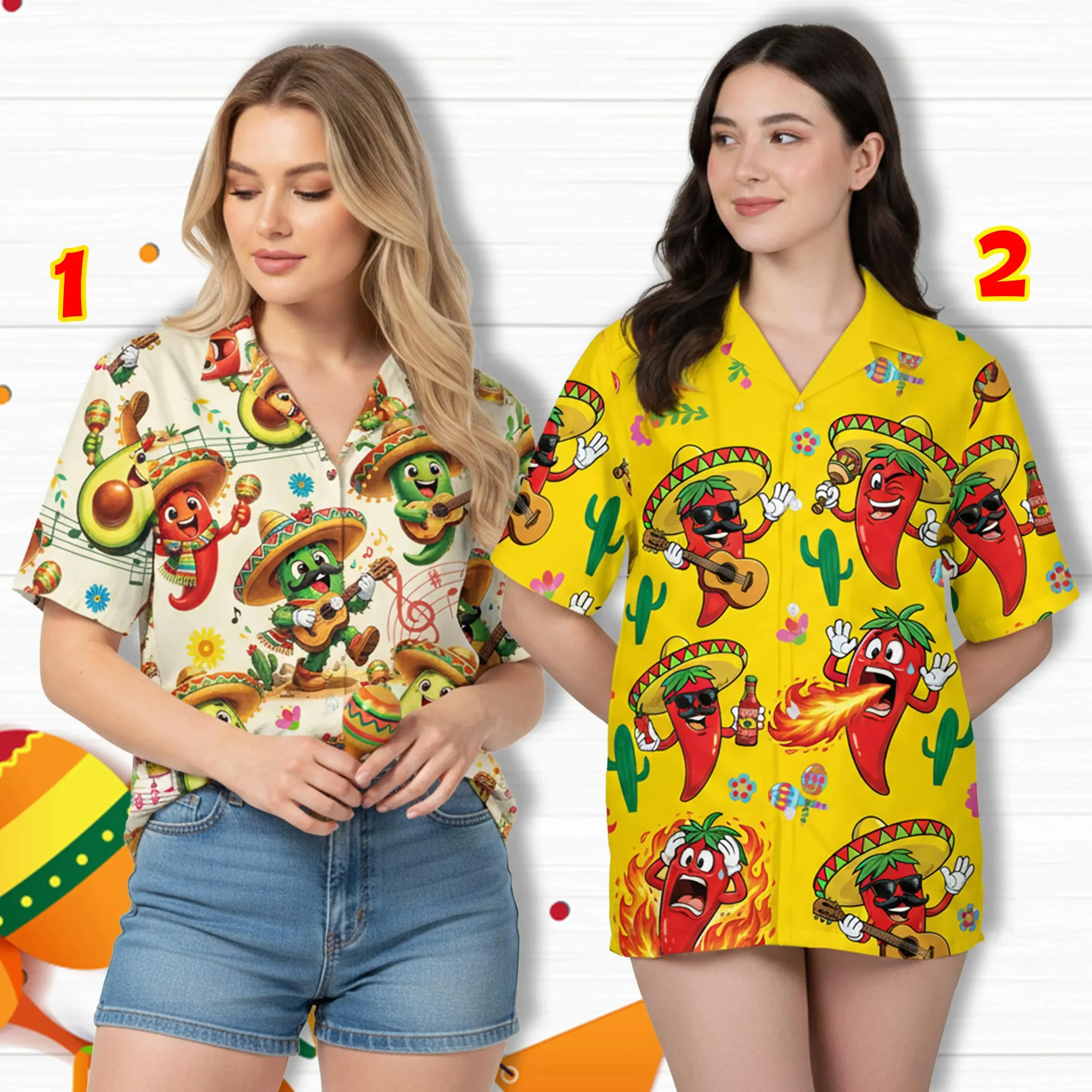 New Funny Cinco De Mayo Fiesta Hawaiian Shirt For Men & Women Mexican Chili Pepper Button Up Shirt Avocado Mariachi Aloha Shirt