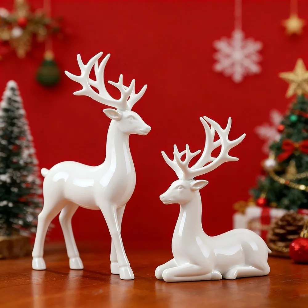 Creative Deer Desktop Ornament Sitting/Standing Position Cute Reindeer Sculpture Exquisite Modern Elk Home Decor Office Desktop