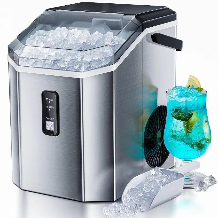 Countertop Nugget Ice Maker with SelfCleaning Function 35lbs 24H Stainless Steel Ice Maker Featuring Carry Handle Removable Ice