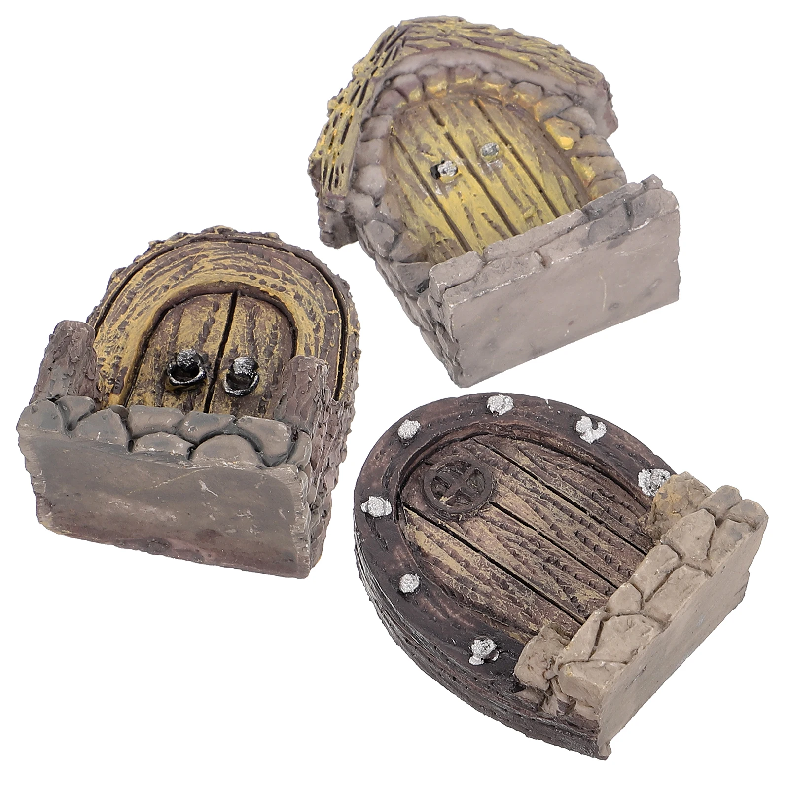 

3pcs Resin Fairy Garden Accessories Fairy Doors for Trees Outdoor Decor Rustic Small Wood naments Micro Landscape Accessories